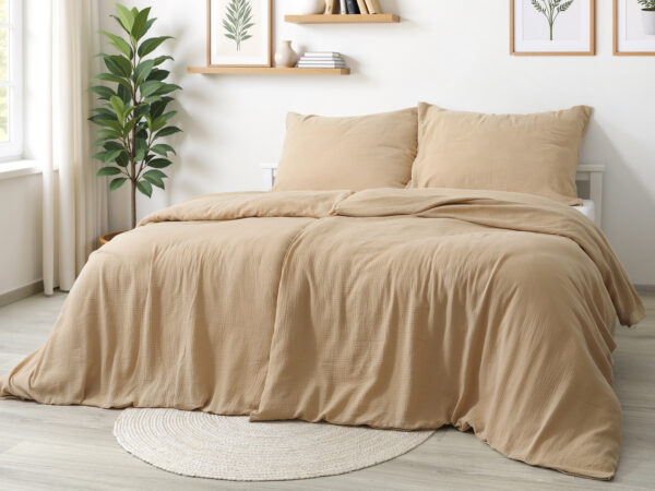 Mušelínové povlečení tmavě béžové značky Škodák.